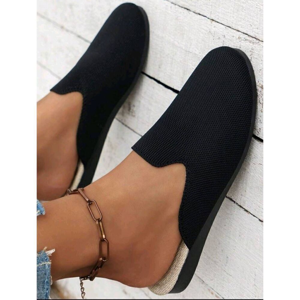 Size 6 Ladies Black Slip-on Knitted Mesh Loafers Shoes - Picture 2 of 6
